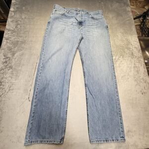 Levis 569 Jeans Mens 38x33 Blue Light Wash Loose Straight Leg Denim Zip Fly